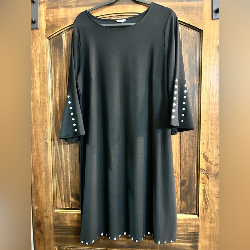 Cato Black Long Sleeve Dress with Silver Brad Details